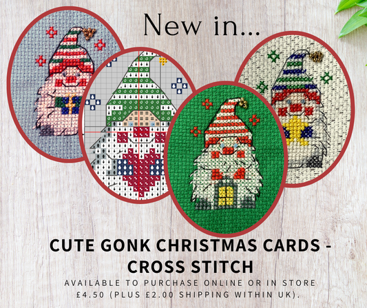 Spinning Jenny own design 'Grassington Gonks' Christmas Cards - cross stitch