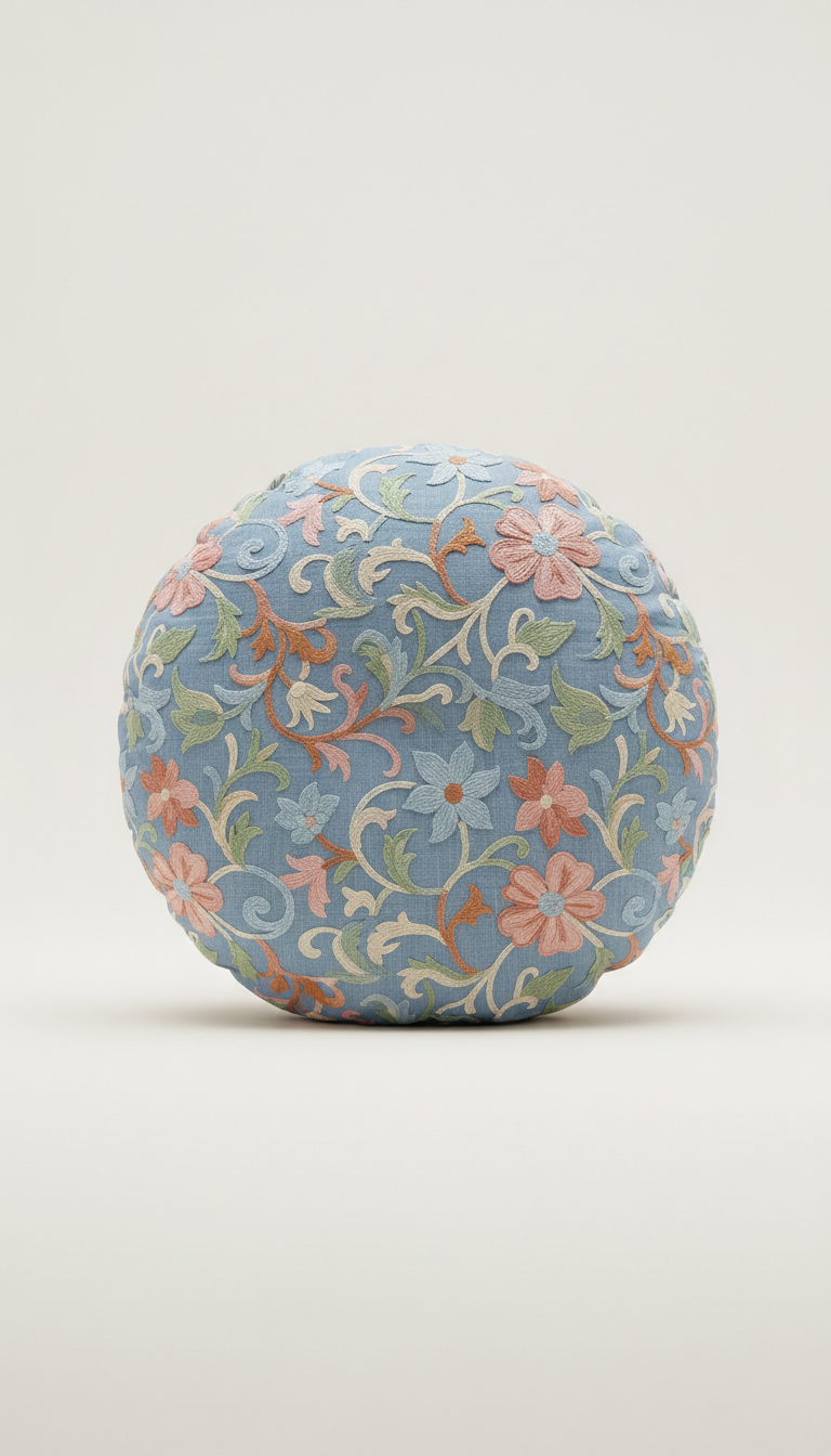Powder Blue Floral Embroidered Pillow
