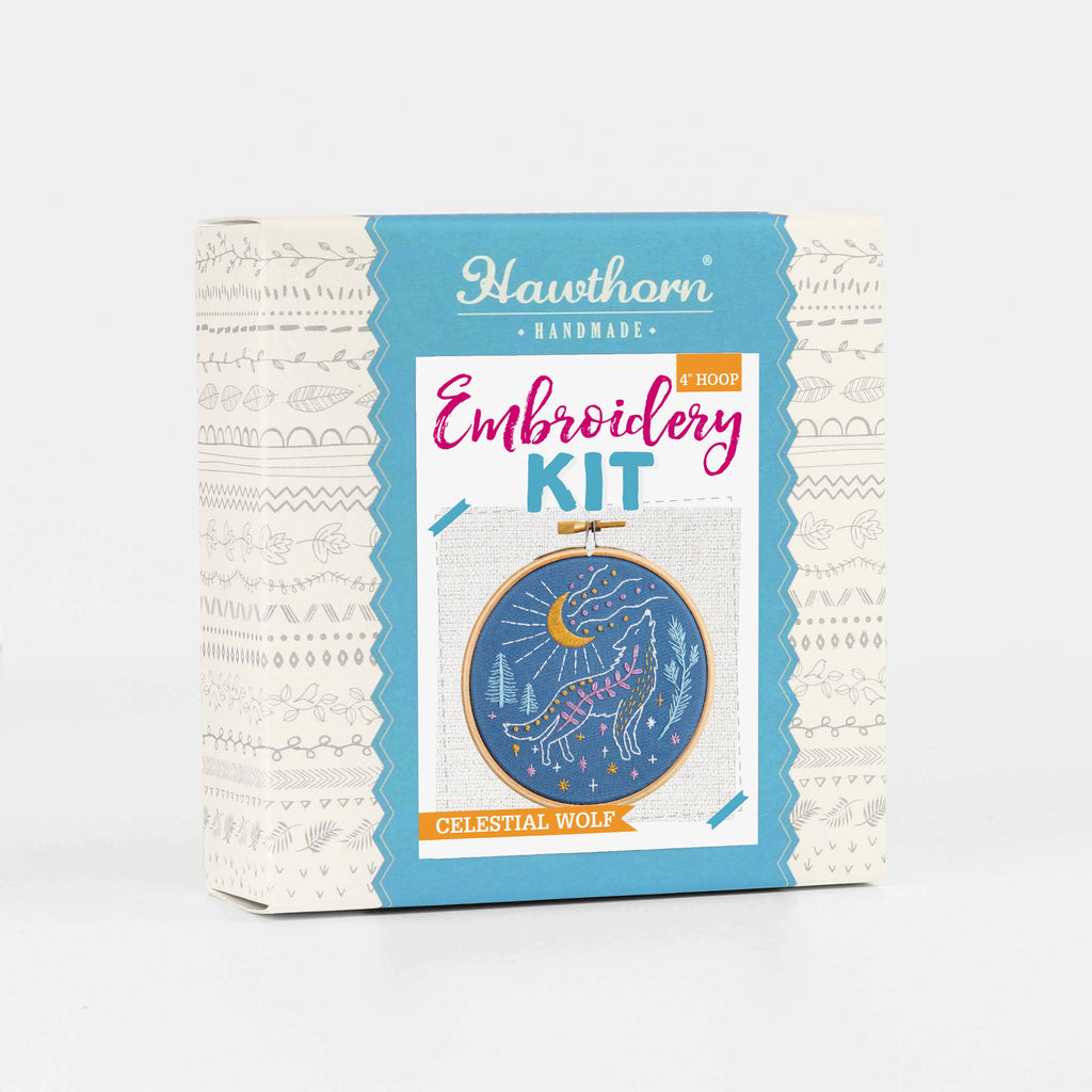 Celestial Wolf Mini Embroidery Kit | Complete Craft Kit for Beginners