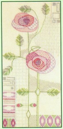 Bothy Threads - Morning Rose A Derwentwater Designs blackwork and cross-stitch Arts & Crafts design by Rose Swalwell based on designs of Margaret Macdonald and Charles Rennie Mackintosh