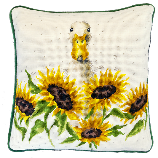 Sunshine tapestry cushion kit - Tapestry adapted from the original design for a woven fabric by William Morris 1878. Kit by Bothy Threads contains 10 ct full colour printed Zweigart interlock canvas, Appleton Tapestry wools & stranded cotton for backstitch, needle, stitch diagram and instructions. Finished size approx 14" x 14" (35.5cm x 35.5cm).