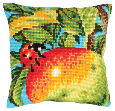 Ladybird on the apple A Collection D’Art chunky tapestry cushion cover - gorgeous brightly coloured kits with everything for completing the panel. 