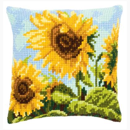 Sunflowers - tapestry / cross stitch cushion canvas from Vervaco  Handpainted canvas for easy stitching. Doubles canvas for a chunky style picture which can be turned into a cushion.