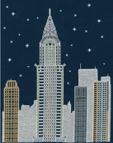 New York by night (Glow-in-the-D'architecture) counted cross stitch by DMC - a design that really glows in the dark! Intermediate level counted cross stitch kit for age 16+.