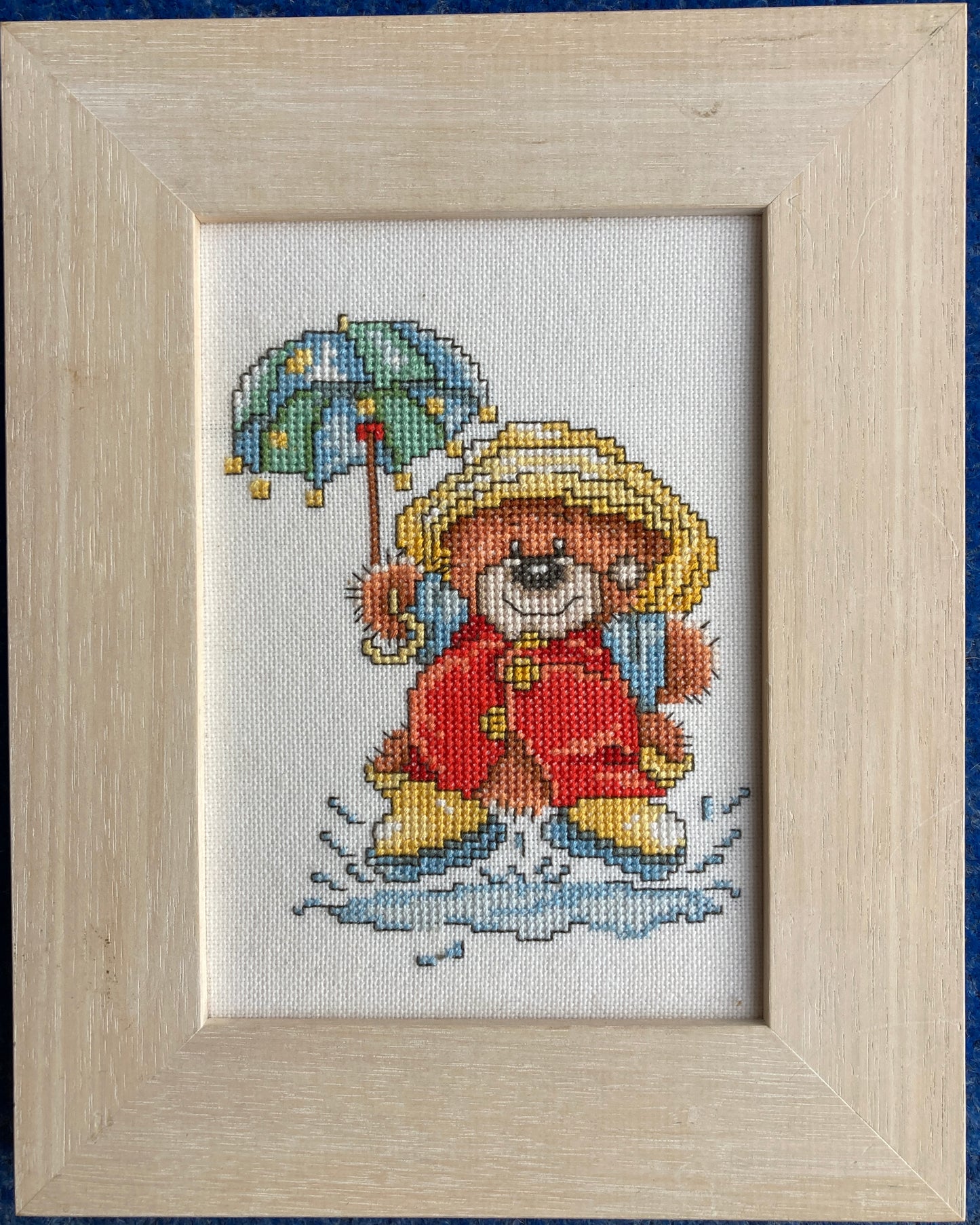 Framed Completed Cross-Stitch: Bollie the Bear series (LanArte) on Evenweave
