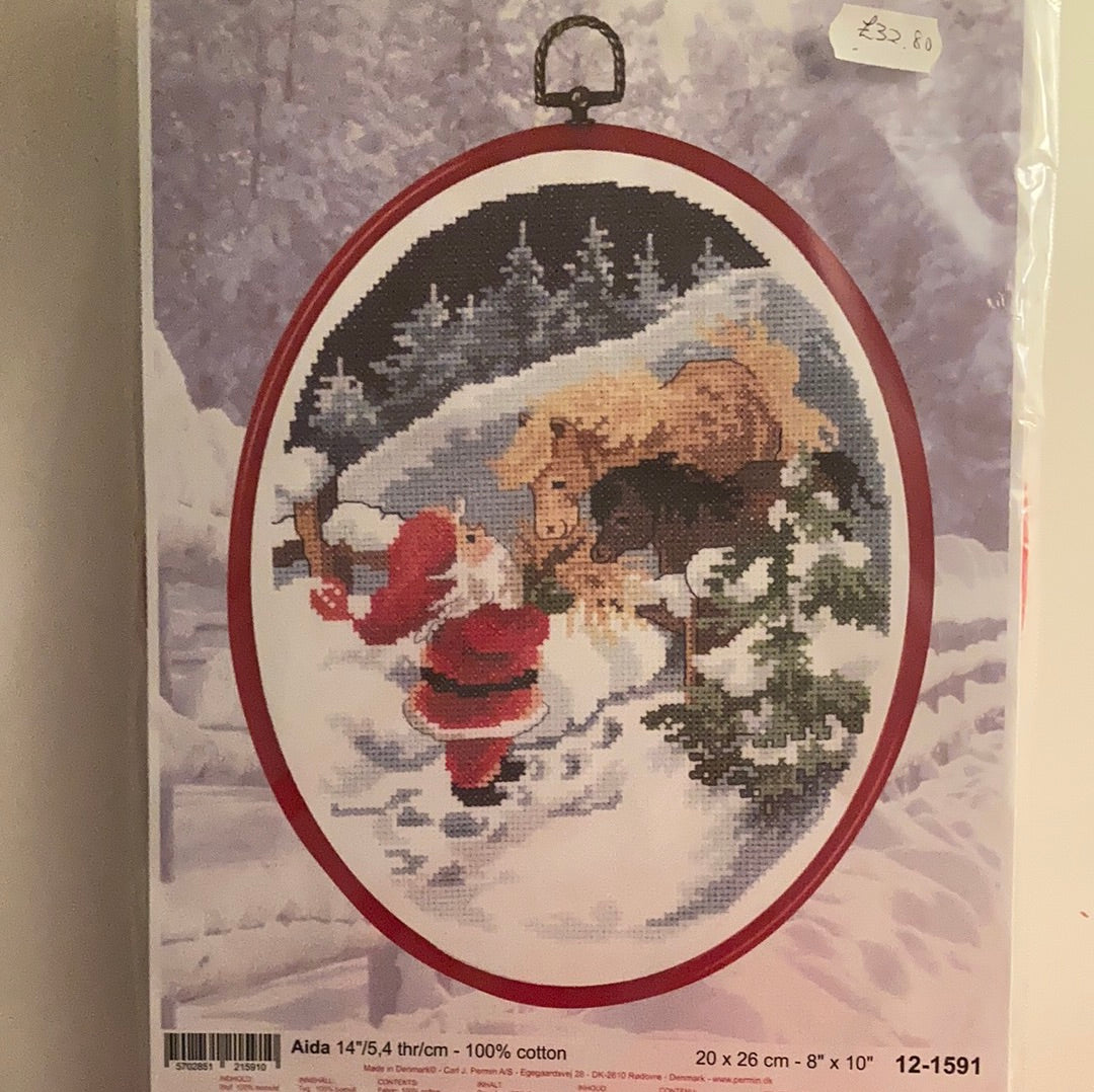 Santa & Ponies with red frame and hanging