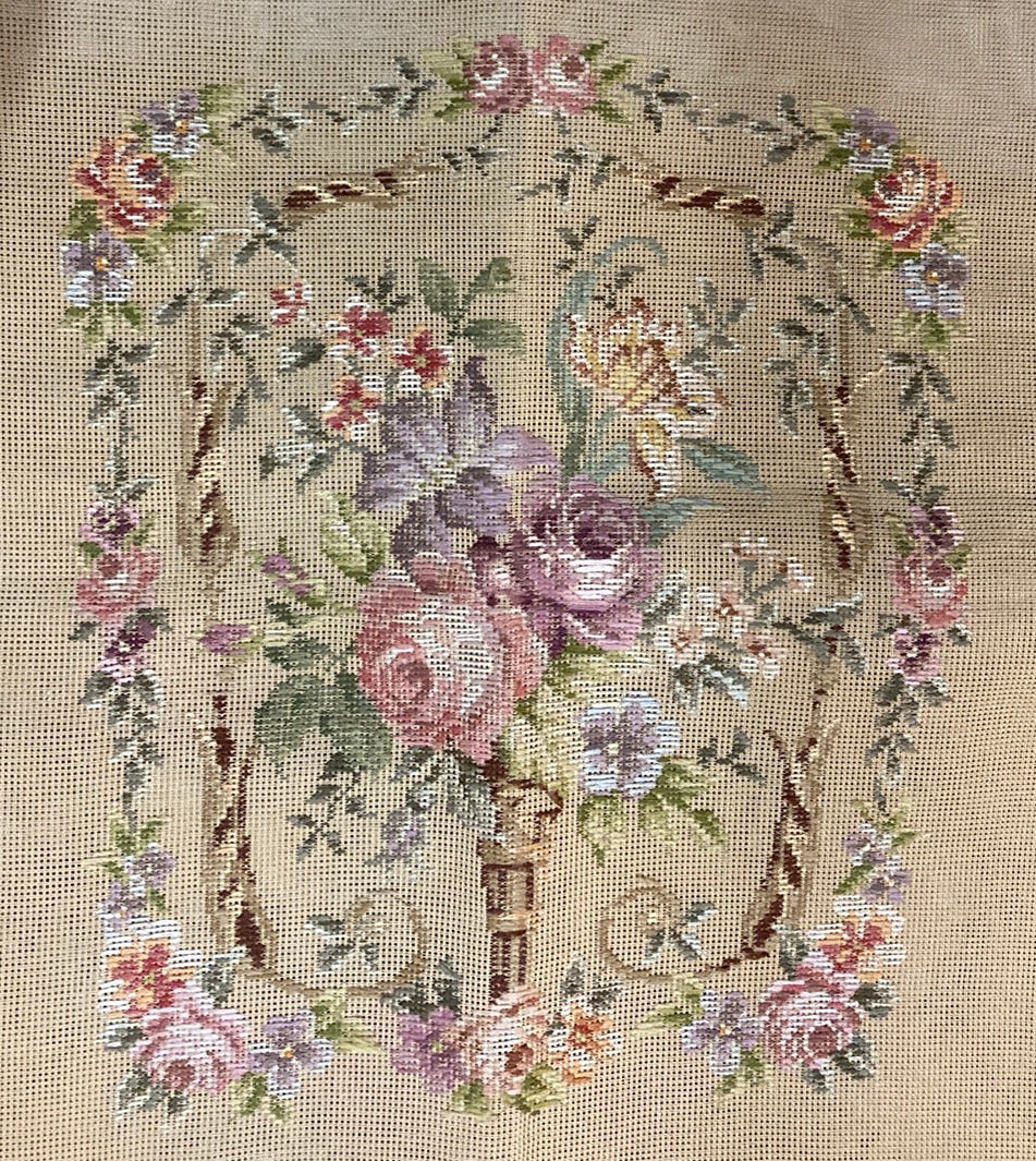 Floral Chair Seat, Back and Arm Tapestry - Beverley Trammed Canvas