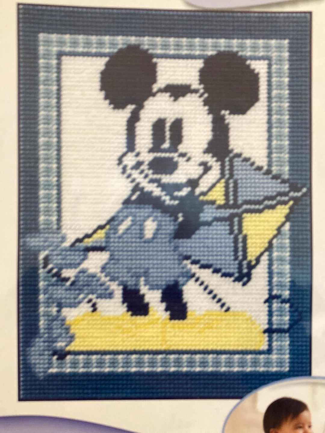 DMC Disney Baby: Mickey and his kite tapestry kit for older kids or adults. 11ct double printed canvas, needle, threads. Size 15cm x 20cm