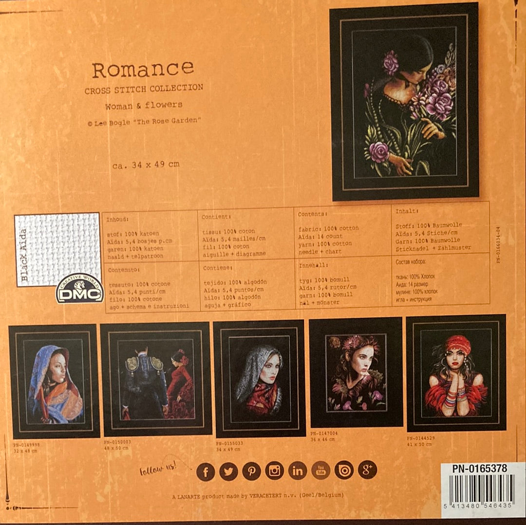 Lanarte Romance Cross Stitch Collection  - Woman and Flowers (The Rose Garden)