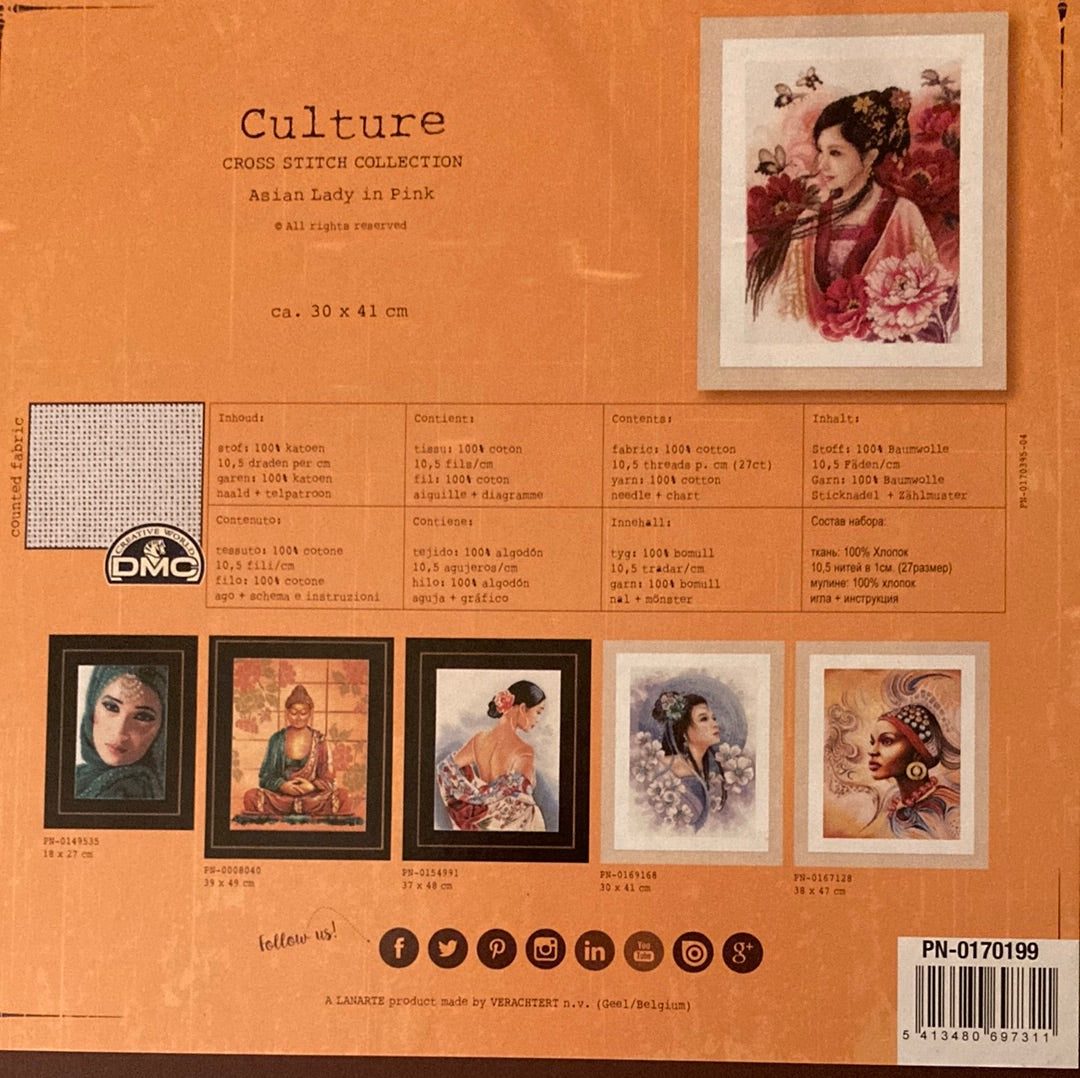 Lanarte Cultures Cross Stitch Collection  - Asian Lady in Pink