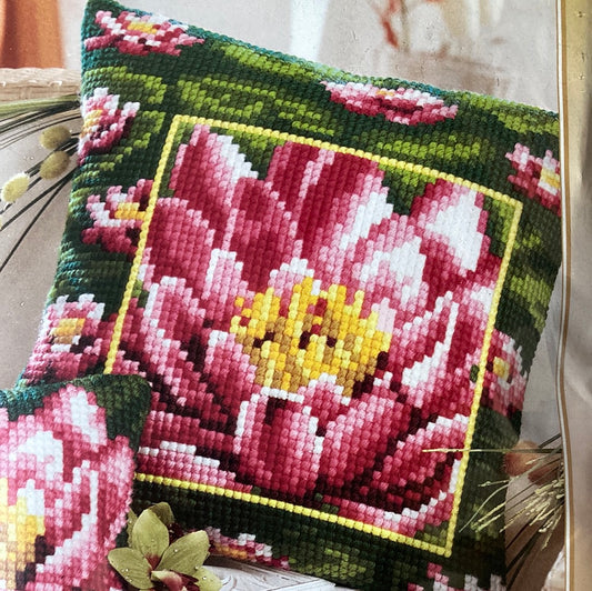 Pink summer flower (peony) - tapestry / cross stitch cushion canvas from Vervaco