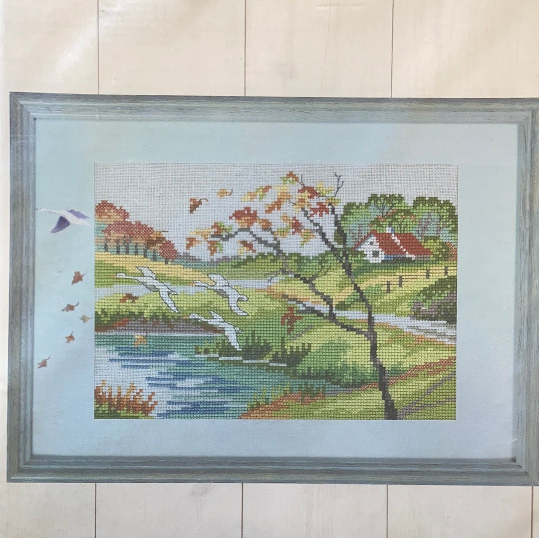 Countryside / Lakeside Scene - Autumn - Scandinavian art needlework