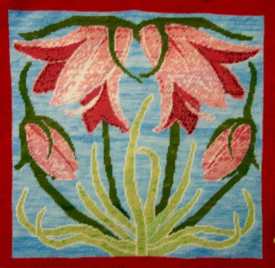 Lily Tile (Pink) Tapestry Cushion Kit - Fox Tapestry Designs (Wales)