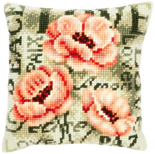 Poppies - tapestry / cross stitch cushion canvas from Vervaco  Handpainted canvas for easy stitching. Doubles canvas for a chunky style picture which can be turned into a cushion.