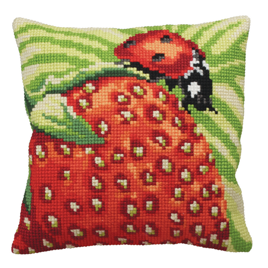Garriguette (Strawberry with Ladybird) A Collection D’Art chunky tapestry cushion cover - gorgeous brightly coloured kits with everything for completing the panel.