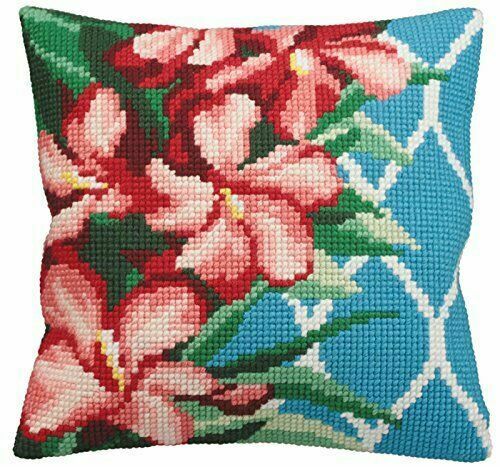 Hibiscus A Collection D’Art chunky tapestry cushion cover - gorgeous brightly coloured kits with everything for completing the panel. 
