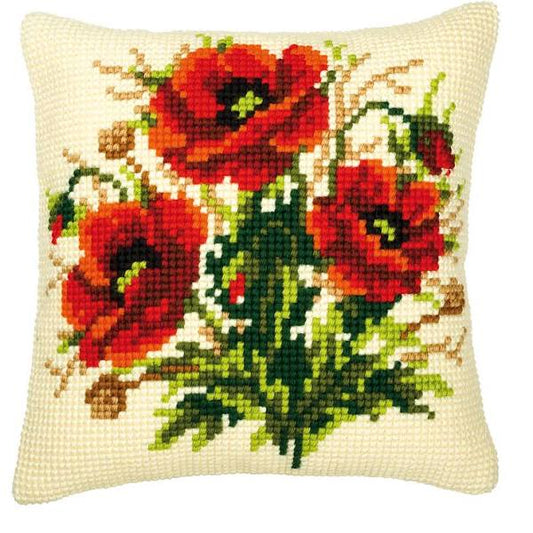 Poppies - tapestry / cross stitch children's cushion canvas from Vervaco  Handpainted canvas for easy stitching. Doubles canvas for a chunky style picture which can be turned into a cushion.